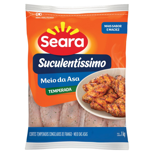 Meio da Asa Seara 1kg - Congelada - Temperada - IQF