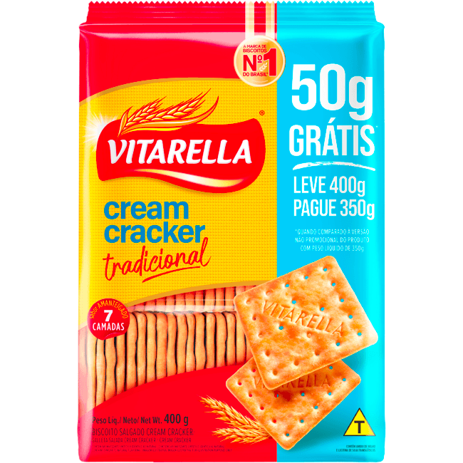 Biscoito Vitarella Cream Cracker Tradicional LV 400g PG 350g