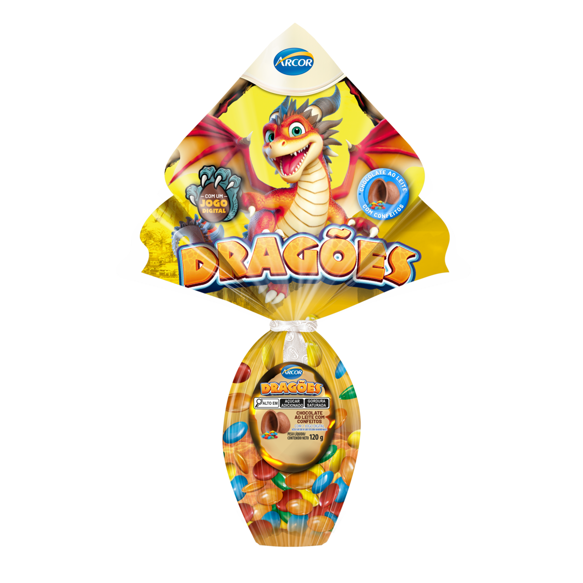 Ovo de Páscoa ao Leite com Confeitos Dragões Arcor 120g + Jogo Digital
