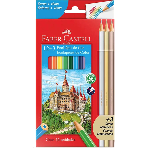 Lápis de Cor Faber Com 12 Cores + 3 Lápis Metálicos