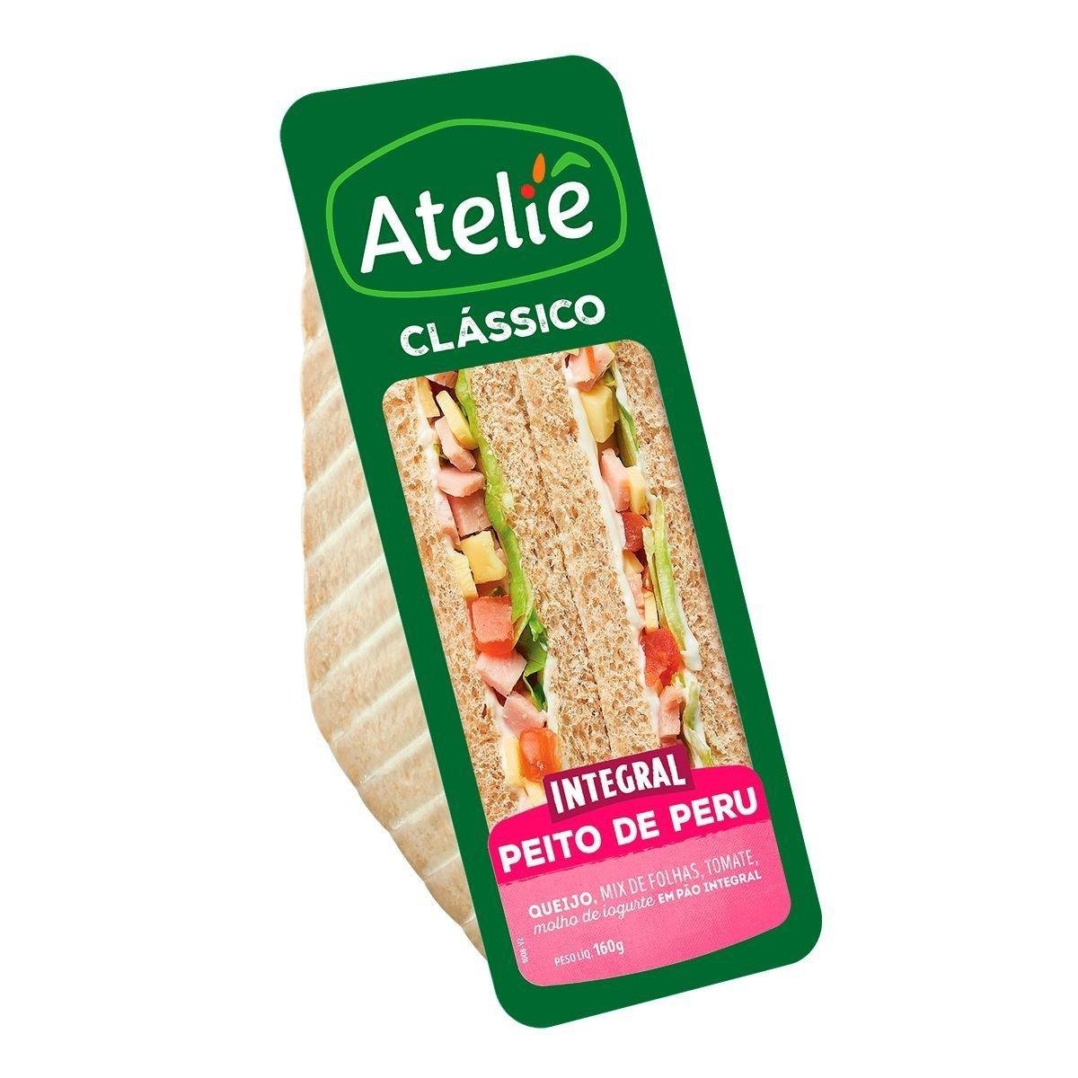 Sanduíche Integral ATELIÊ Sabor Peito De Peru Pacote 160g