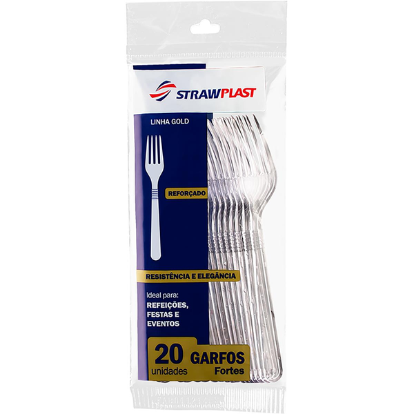 Garfo Descartável Strawplast Forte Cristal Com 20 Unidades