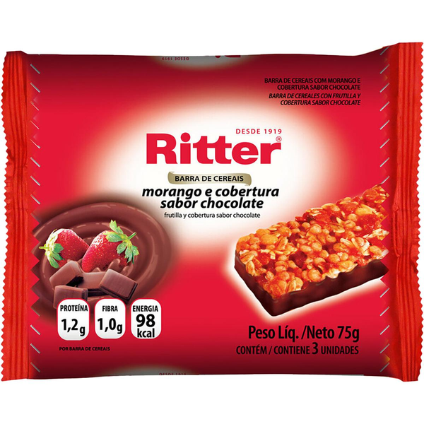 Barra de Cereais Ritter 75g - Morango e Cobertura Sabor Chocolate