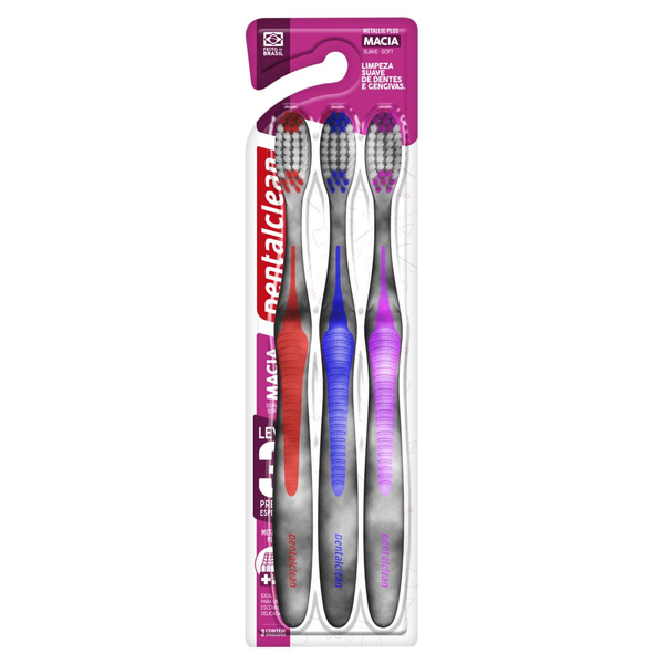 Escova Dental Dentalclean Com 3 Escovas - Macia - Metallic Plus
