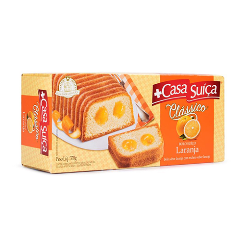 Bolo Suíço Laranja Recheio Laranja Casa Suíça Premium Caixa 370g
