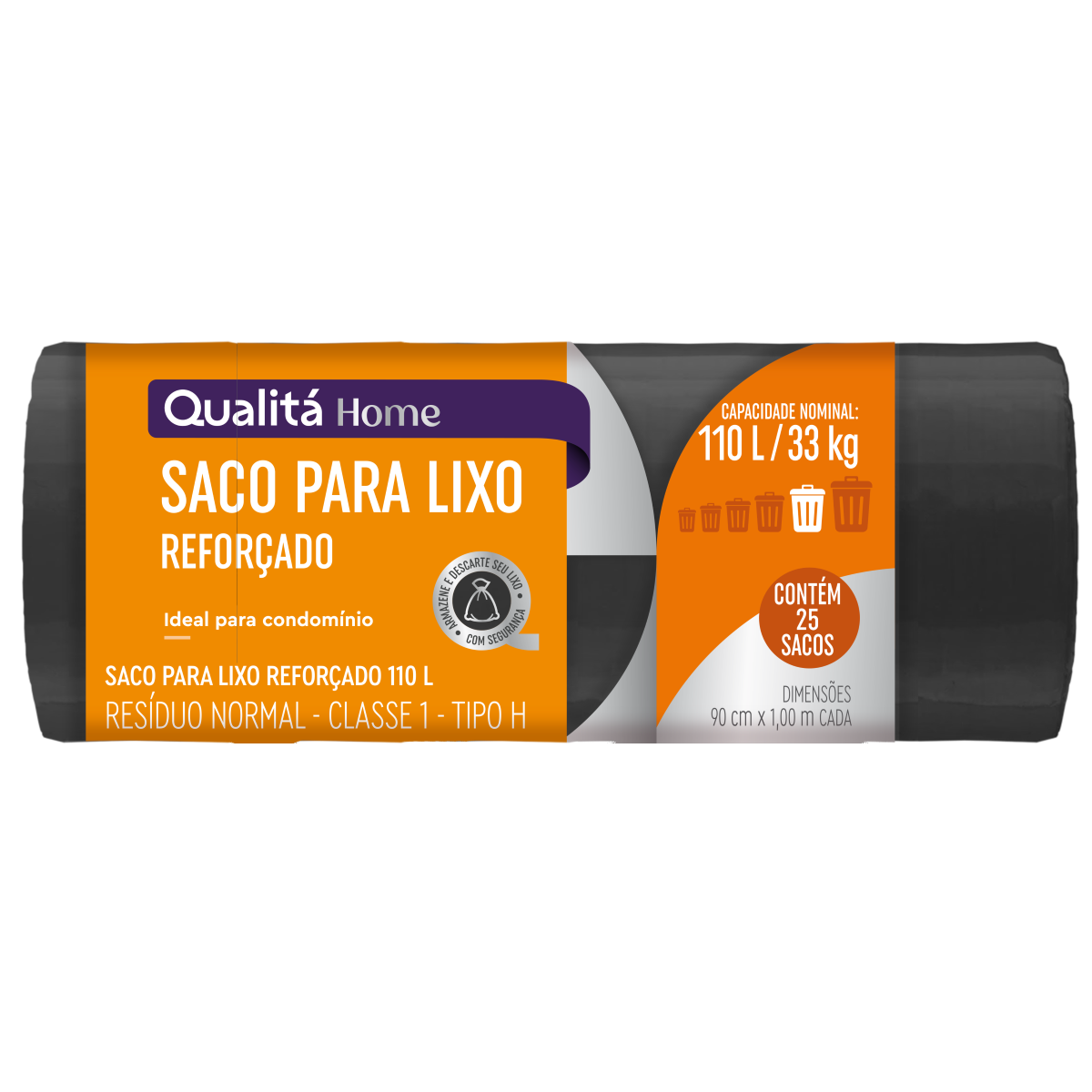 Saco para Lixo Tipo H Reforçado 110l Qualitá 25 Unidades