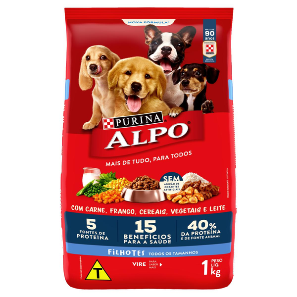 Ração Purina Alpo Cães Filhotes Sabor Carne, Frango, Cereais, Vegetais e Leite 1kg