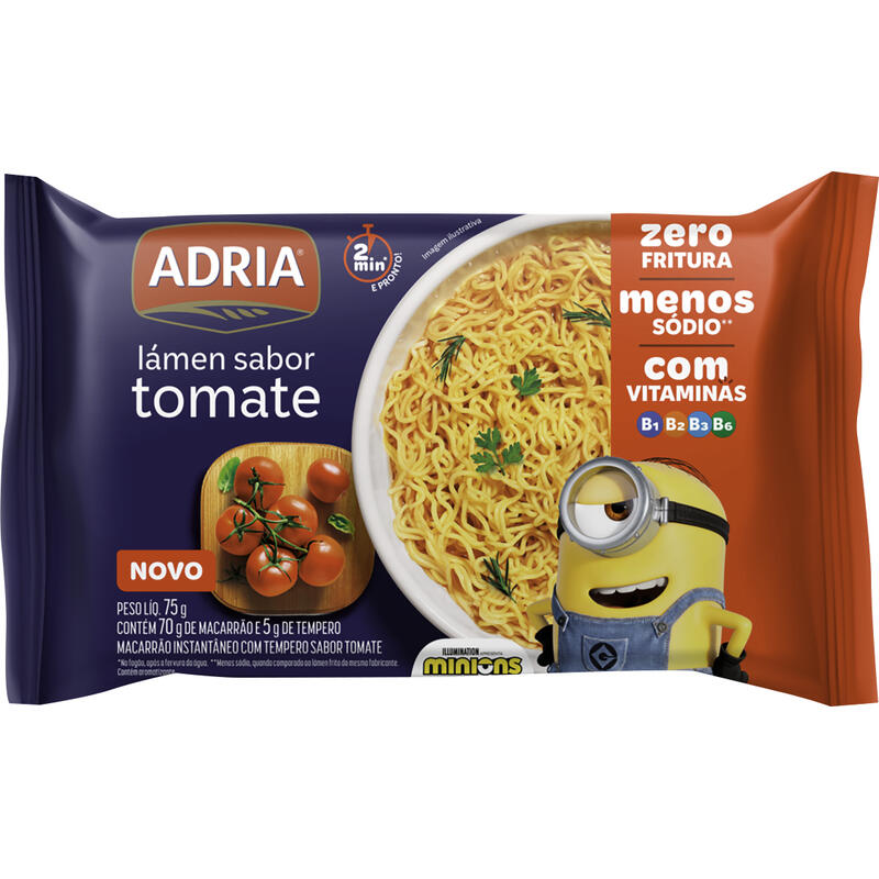 Macarrão Instantâneo Lámen Tomate Minions Adria Pacote 75g