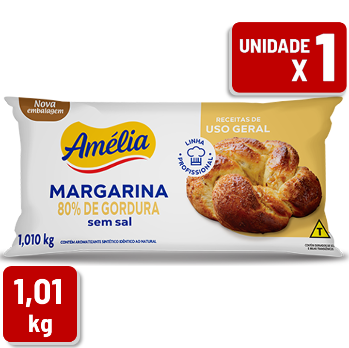 Margarina Vigor Amélia 80% Sem Sal Pacote 1.01Kg