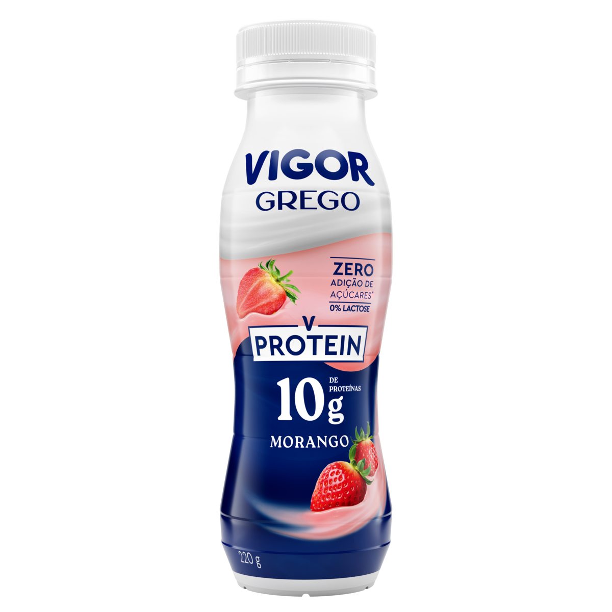 Iogurte Parcialmente Desnatado Grego Morango Zero Lactose Vigor Protein Frasco 220g