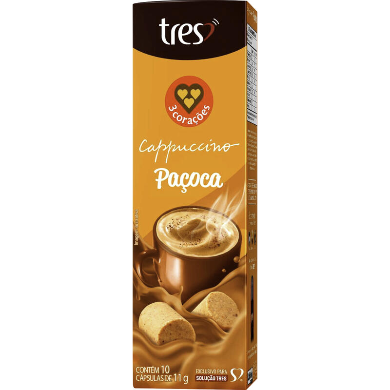 Cappuccino em Cápsula Paçoca Três Corações Caixa 110g 10 Unidades
