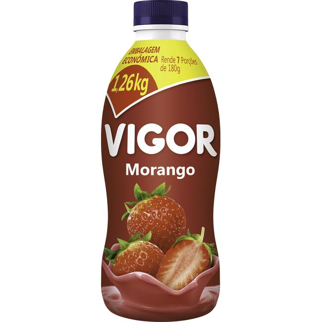 Iogurte Parcialmente Desnatado Morango VIGOR Garrafa 1,26kg Embalagem Econômica
