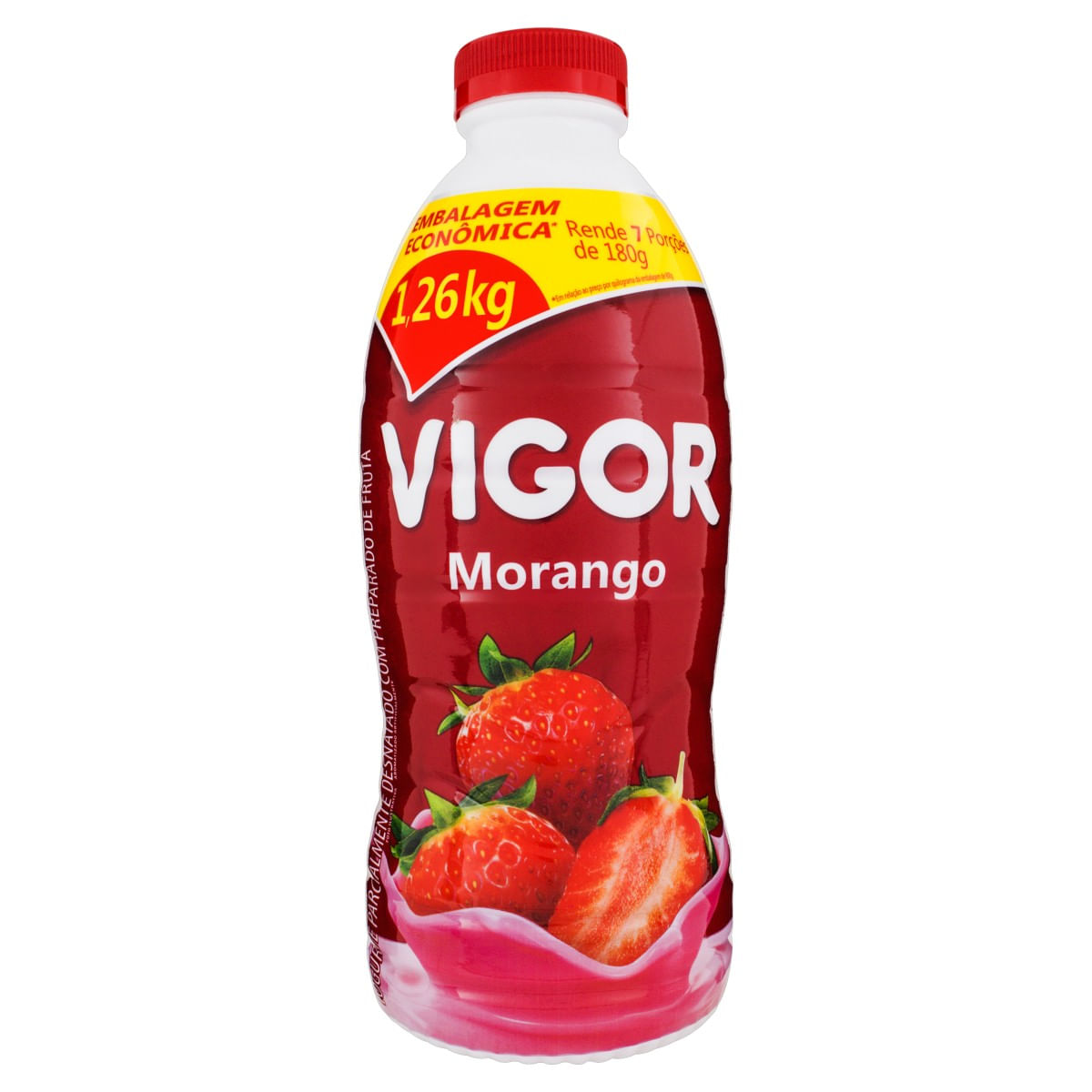 Iogurte Parcialmente Desnatado Morango VIGOR Garrafa 1,26kg Embalagem Econômica
