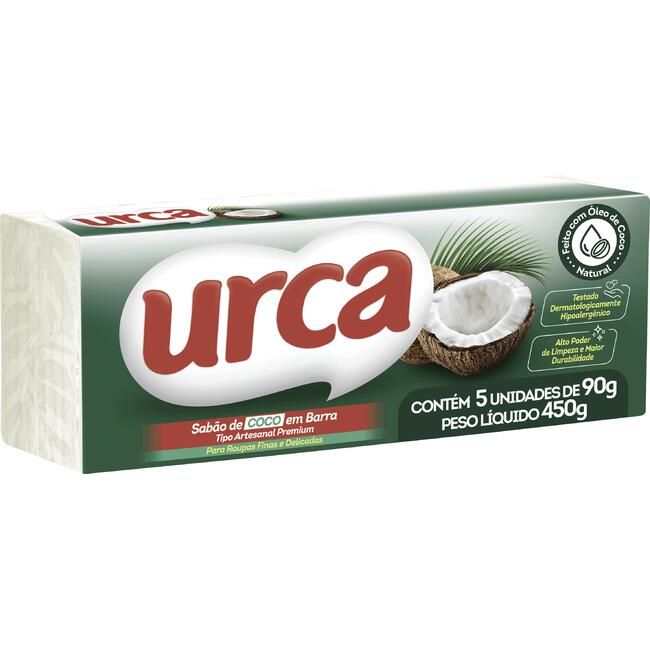 Sabão Barra URCA Coco com 5 unidades de 90g 450g