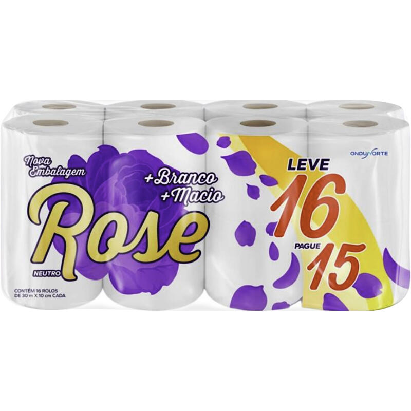 Papel Higiênico Rose Folha Simples 30m LV 16 PG 15 rolos