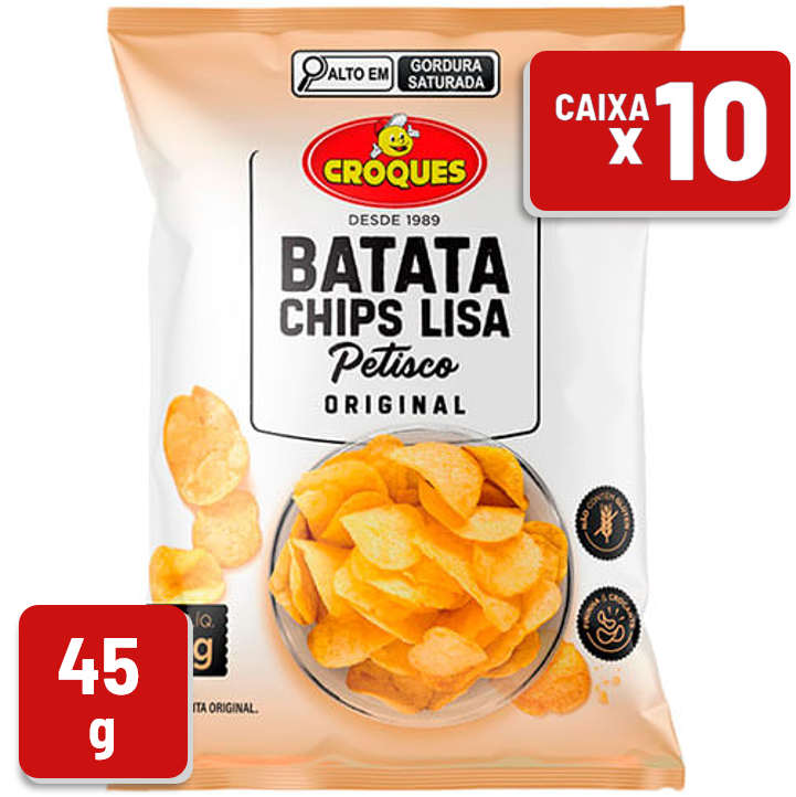Batata Chips Croques Lisa Natural Pacote 45g Caixa c/ 10 Un