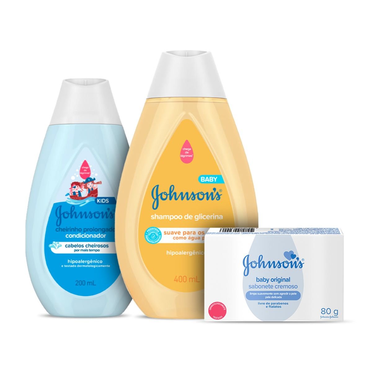 Kit 1 Sabonete em Barra Johnson's Baby Original 80g + 1 Shampoo JOHNSON'S Baby de Glicerina 400ml + 1 Condicionador JOHNSON¿S Cheirinho Prolongado 200ml
