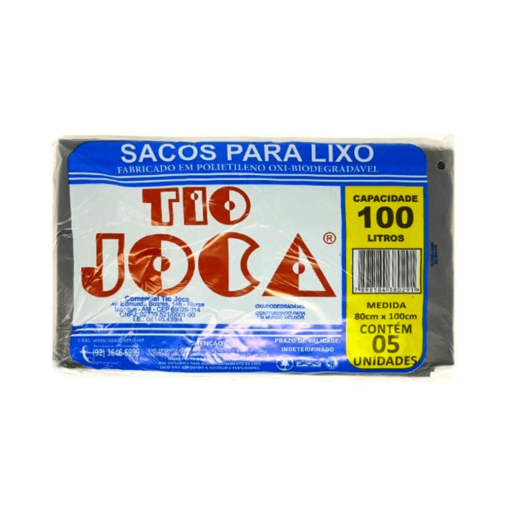 Saco de Lixo Tio Joca 100L Reforçado Preto - Pct 5 Un