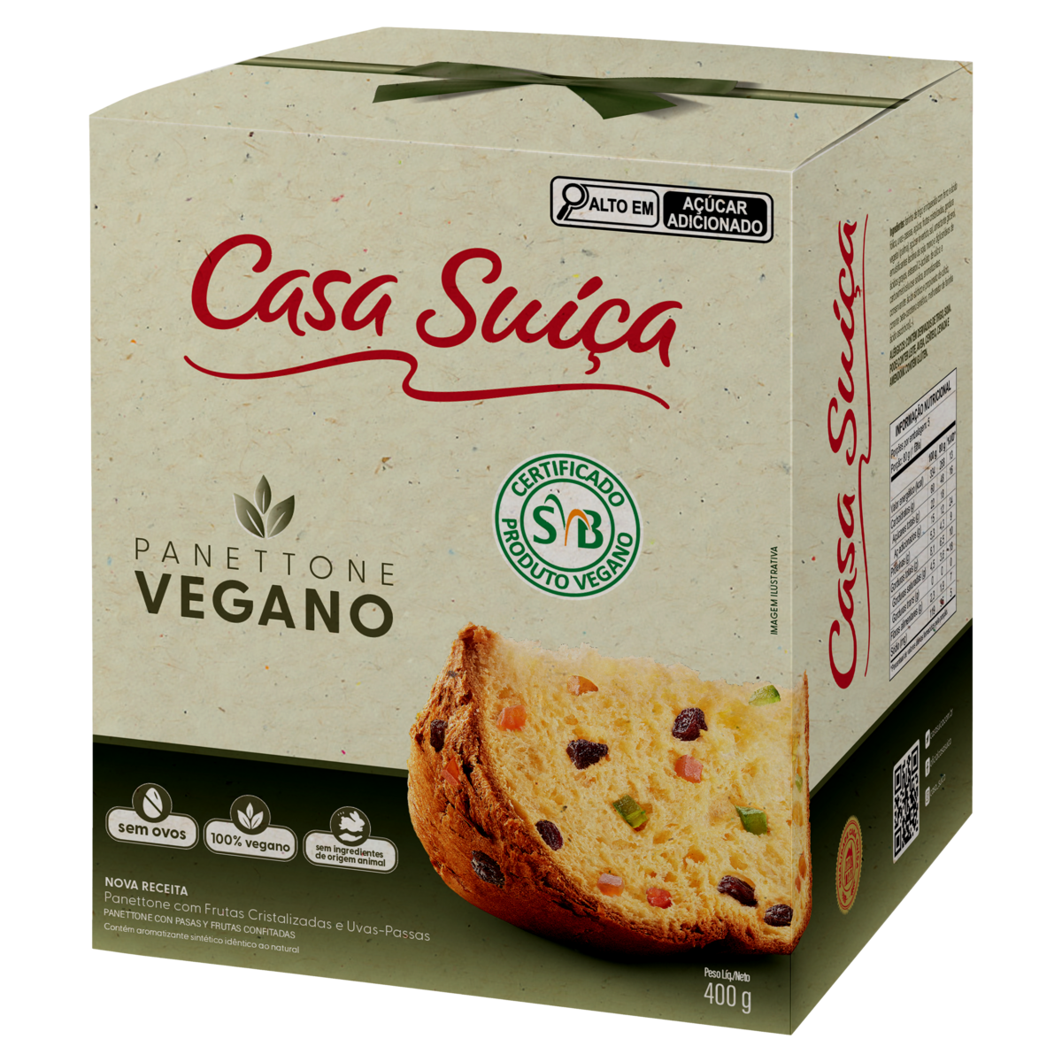 Panettone com Frutas Cristalizadas e Uvas-Passas Vegano Casa Suíça Caixa 400G