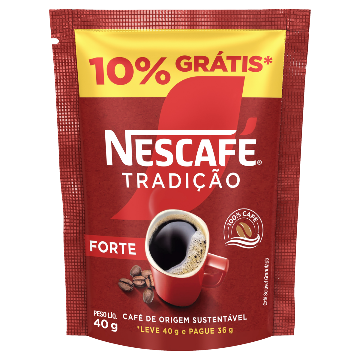 Café Solúvel Granulado Forte Nescafé Tradição Sachê Leve 40g Pague 36g