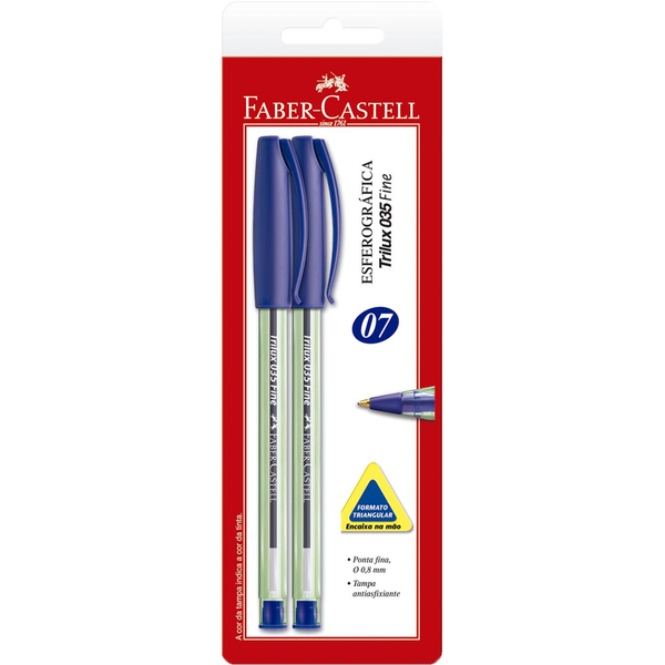 Caneta Esferográfica Trilux Faber-Castell Ponta Fina - Azul - Com 2 Canetas