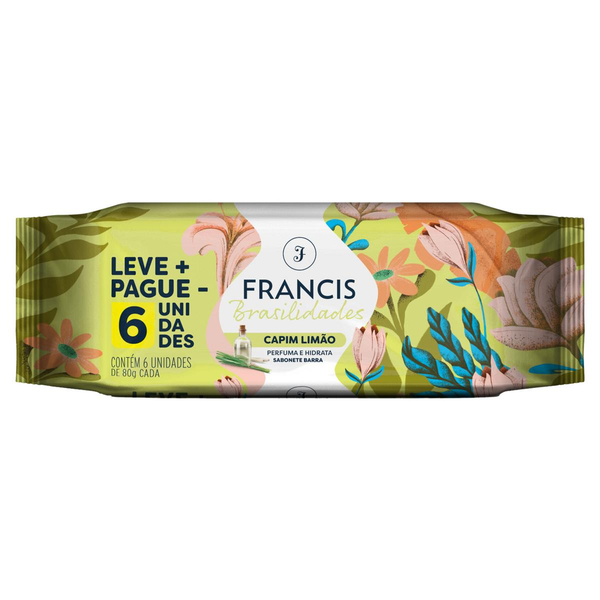 Pack Sabonete Barra Capim-Limão Francis Brasilidades Pacote 6 Unidades 80g Cada Leve Mais Pague Menos