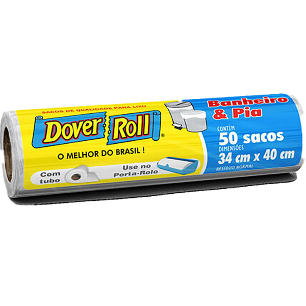 Saco para Lixo DOVER ROLL Banheiro & Pia com 50 Unidades 34cm x 40cm Rolo