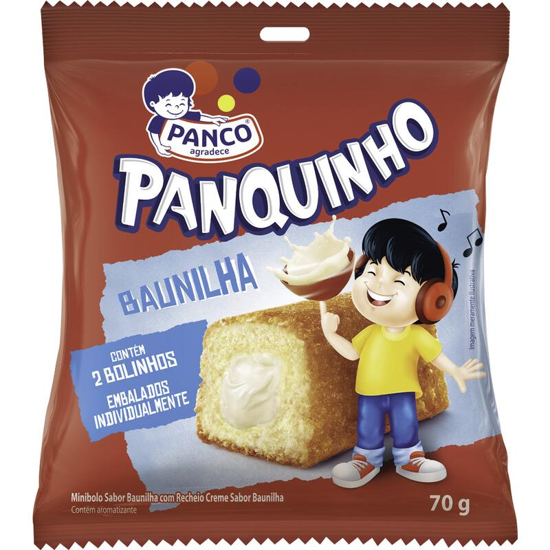 Minibolo Baunilha Recheio Creme de Baunilha Panco Panquinho Pacote 70g 2 Unidades