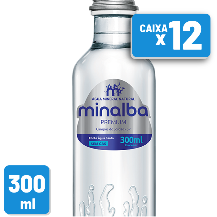 Água Mineral Minalba Premium Sem Gás Garrafa Vidro 300ml Caixa c/ 12 un