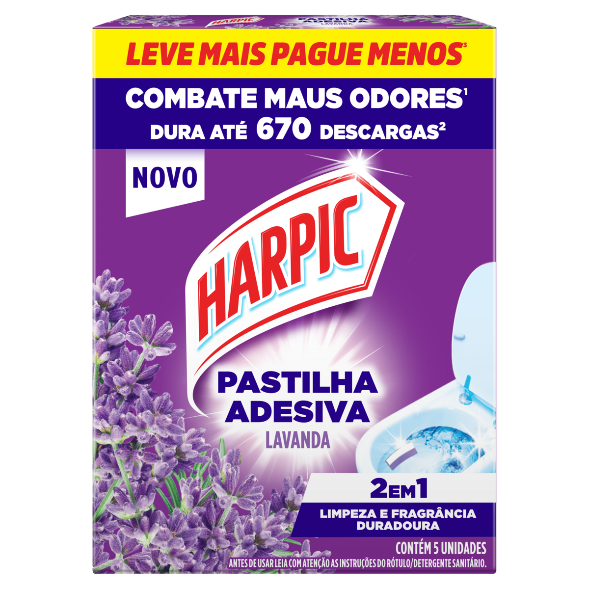 Pastilha Adesiva Sanitária HARPIC Lavanda Embalagem Econômica com 5 unidades