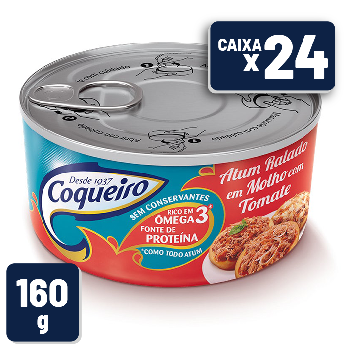 Atum Coqueiro Ralado com Molho Tomate Lata 160g Caixa c/ 24 un