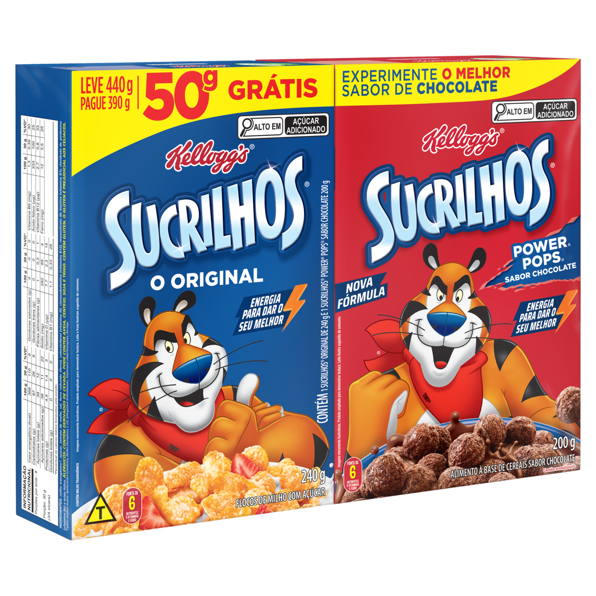 Kit Cereal Matinal Original + Chocolate Power Pops Kellogg's Sucrilhos Leve 440g Pague 390g