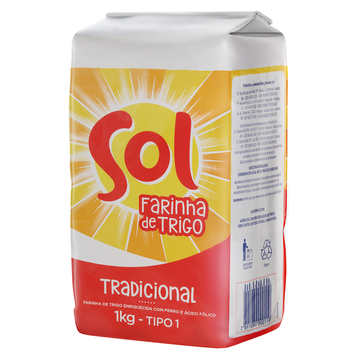 Farinha De Trigo Tradicional SOL Pacote 1Kg
