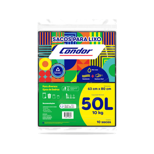 Saco para Lixo Condor 50 Litros - Almofadado - Com 10 Sacos