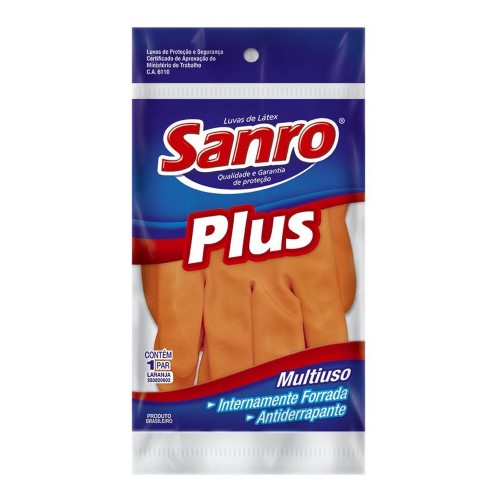 Luva Sanro Plus Laranja Pequena Un