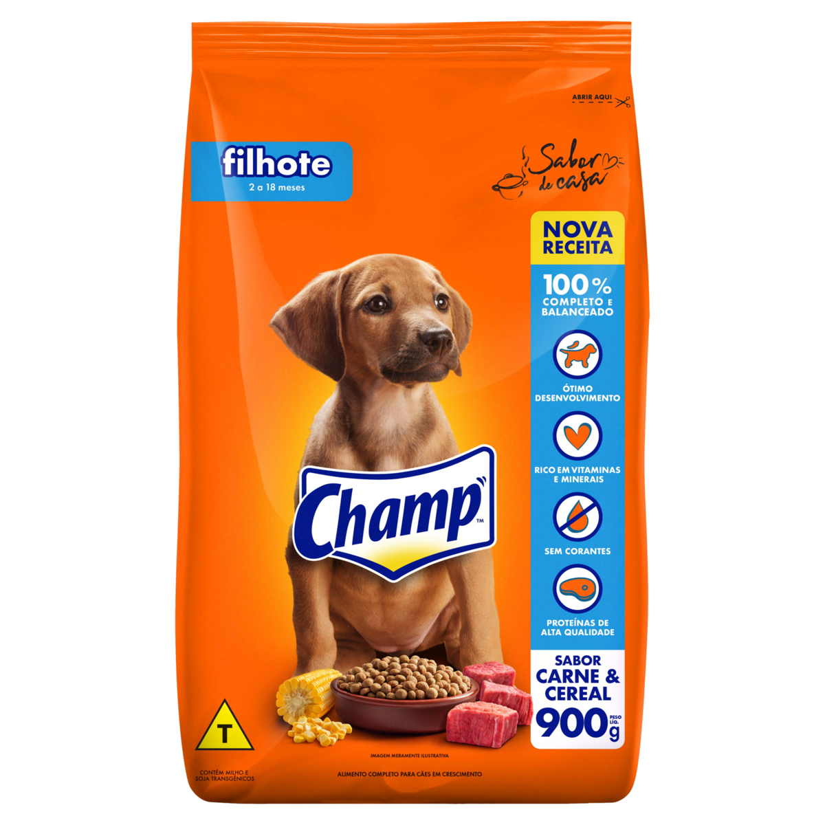 Alimento para Cães Filhotes Carne e Cereal Champ Sabor de Casa Pacote 900g