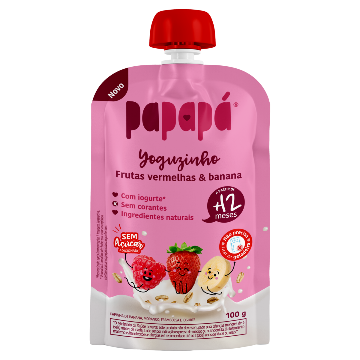 Papinha PAPAPÁ Yoguzinho Frutas Vermelhas & Banana sem Açúcar Adicionado 100g