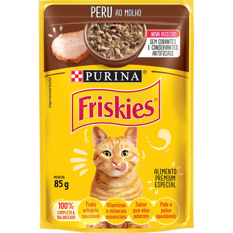 Ração Úmida Purina Friskies para Gatos Adultos Peru ao Molho 85g