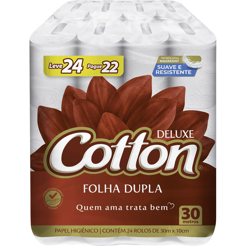 Papel Higiênico Cotton Folha Dupla - 30m 24 rolos