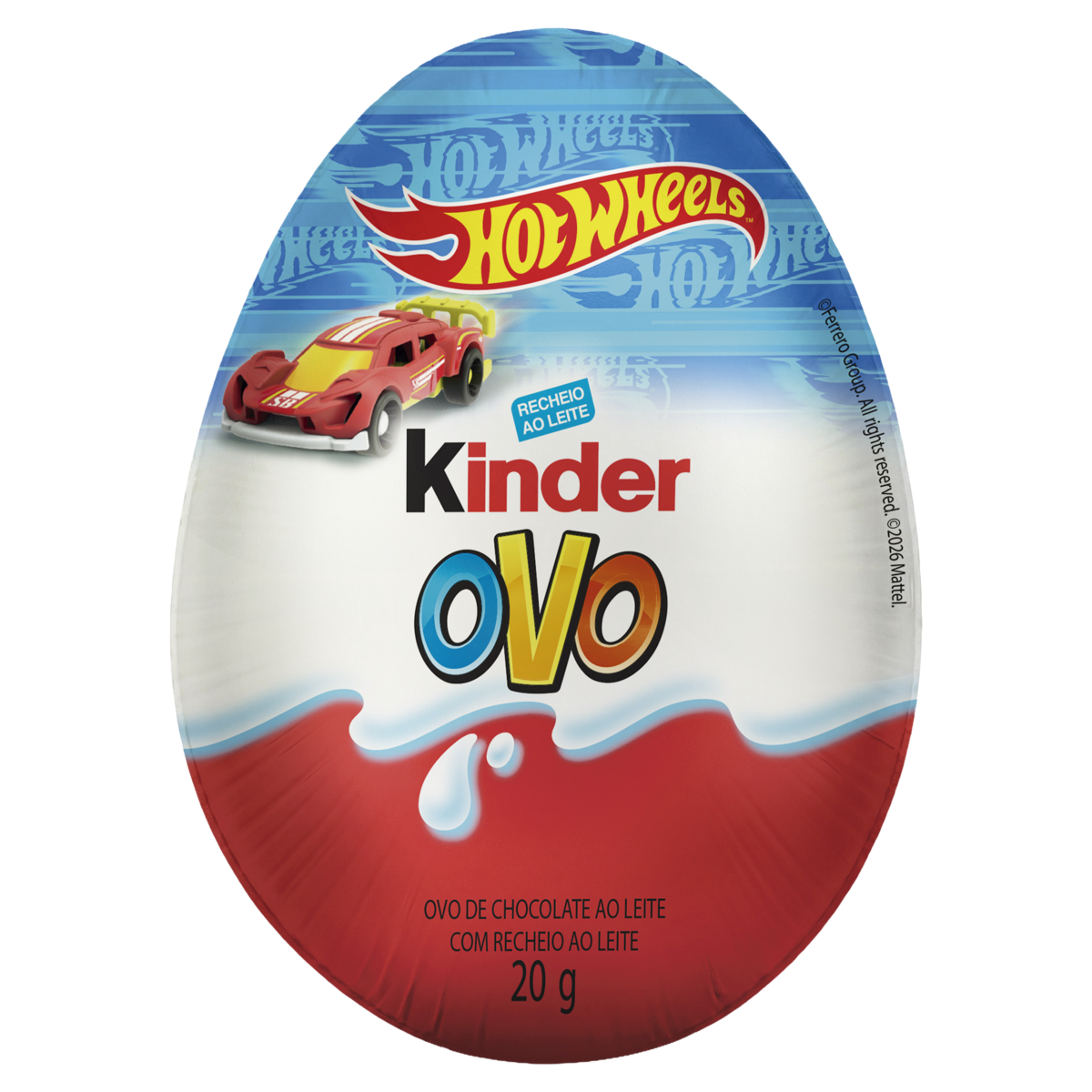 Ovo de Chocolate ao Leite Recheio ao Leite Hot Wheels Kinder 20g