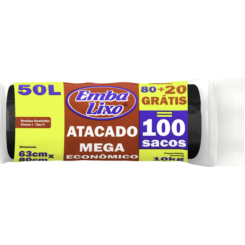 Saco de Lixo Embalixo Mega Econômico 50L 100 un