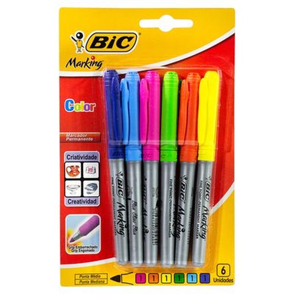 Marcador Permanente Bic Com 6 Unidades - Marking Color