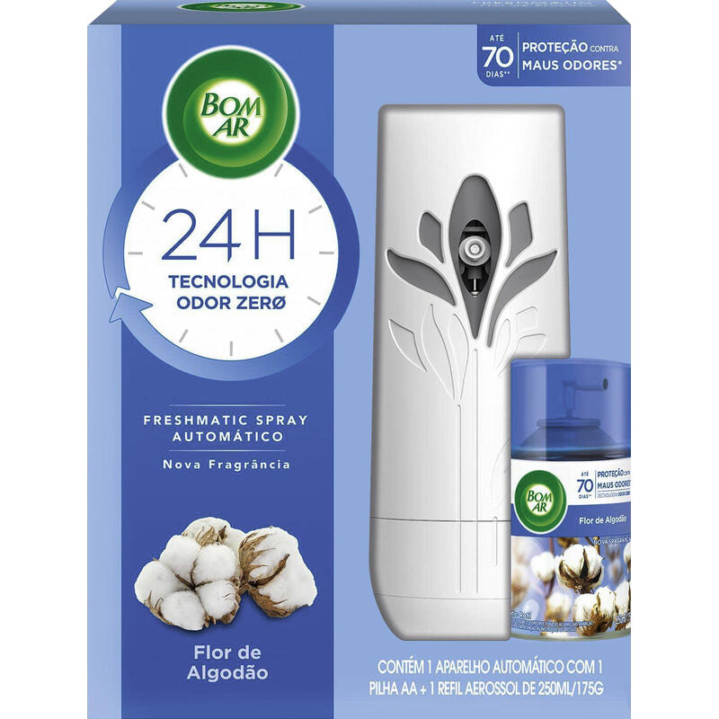 Aromatizador de Ambiente BOM AR Automático Aerossol Freshmatic Flor de Algodão Aparelho + Refil 250ml