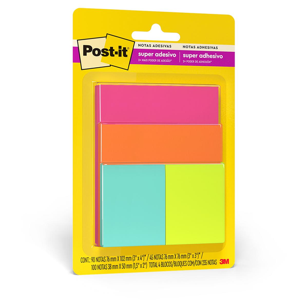 Bloco de Notas Post-it Adesivo 4 Blocos e Cores Sortidas