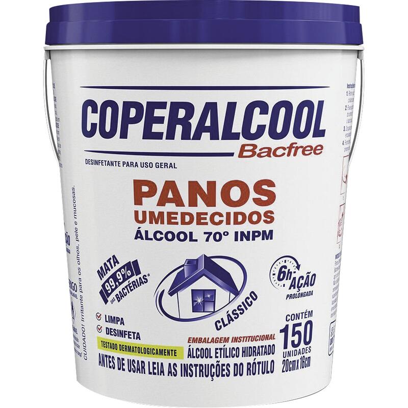Pano Umedecido COPERALCOOL Bacfree Clássico Álcool 70º INPM com 150 Unidades