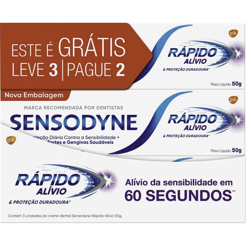 Creme Dental Sensodyne Rápido Alívio 3x50g