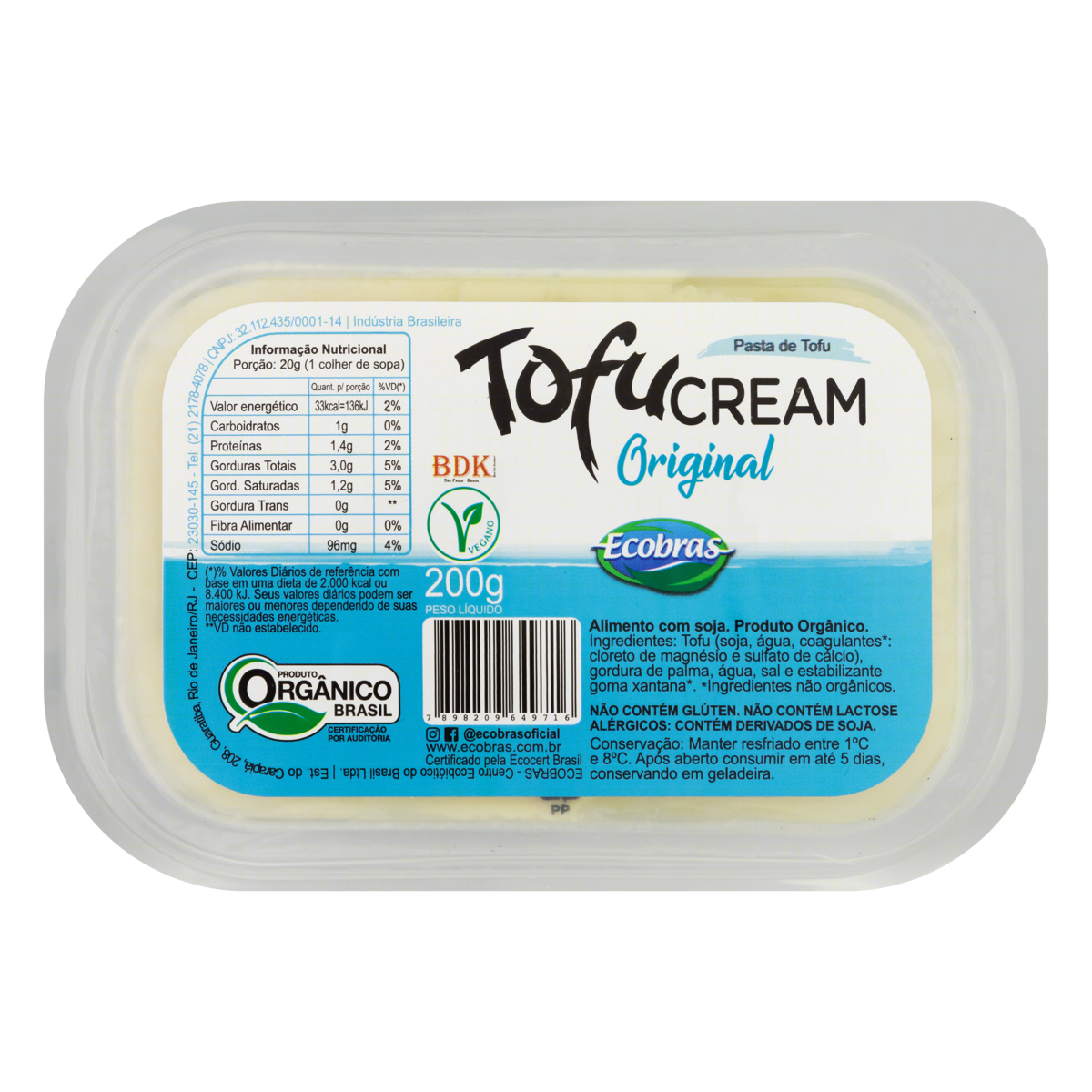 Pasta de Tofu Cream Orgânica Original Ecobras Pote 200g