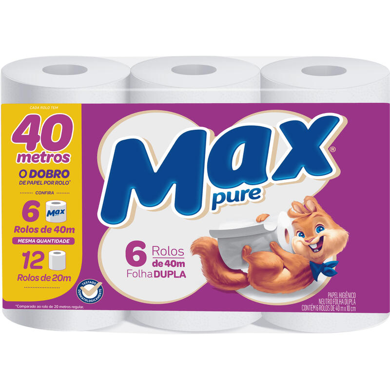 Papel Higiênico Max Pure Folha Dupla 40m 6 rolos