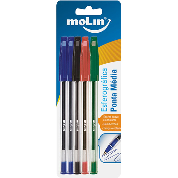 Caneta Esferográfica Molin Ponta Média - Com 5 Canetas - Ref. 1012