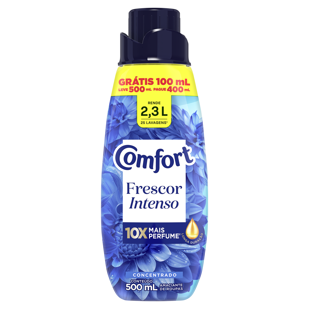 Amaciante de Roupa Concentrado Frescor Intenso Comfort Frasco Leve 500ml Pague 400ml